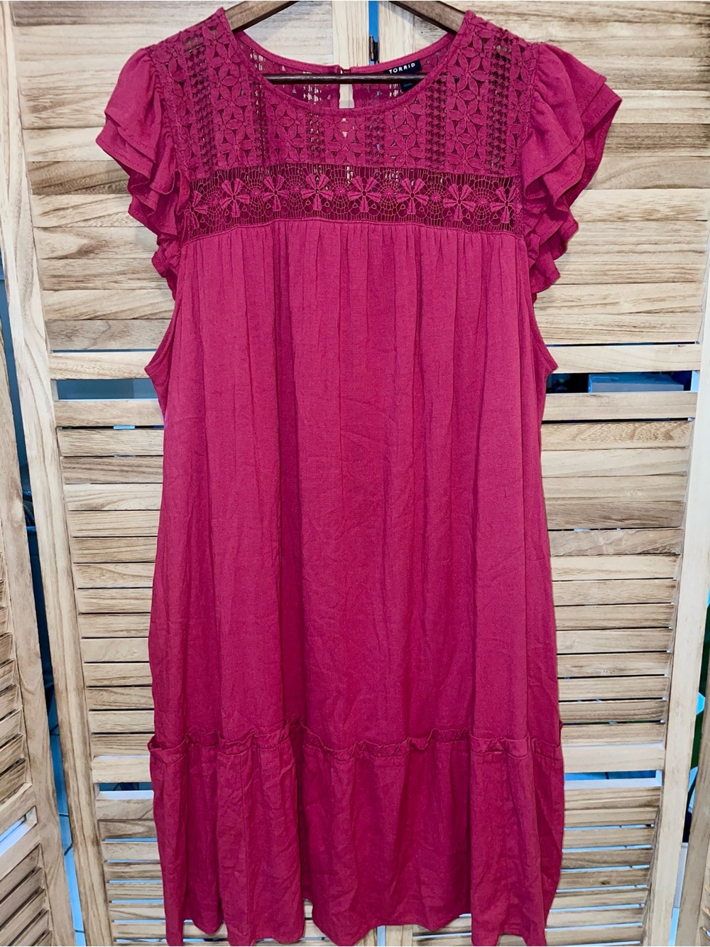 Torrid Babydoll Dress | Size 3 (3X) | Berry Pink Crochet Lace Boho Flowy Dress - Picture 2 of 10